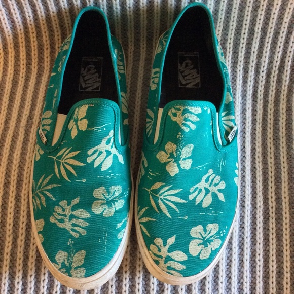 vans slip ons teal